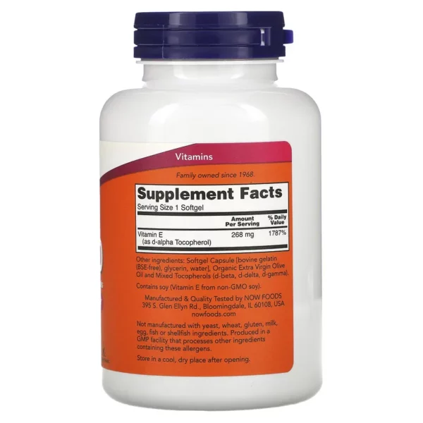 E 400 with Mixed Tocopherols 268 mg 400 IU 50 Vien Now Foods