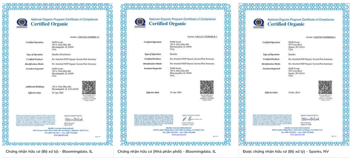 chung nhan huu co now foods Vitamin S chung nhan huu co now foods